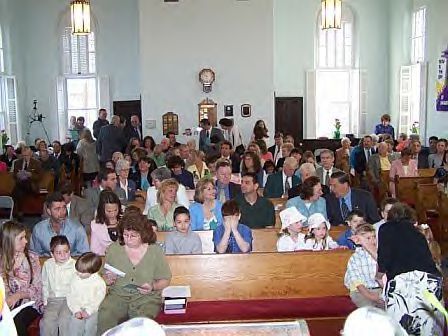 Social time before Sunday worship service - everyone is talking!